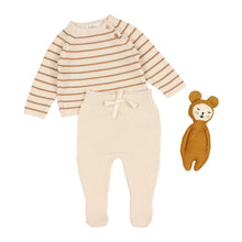 Load image into Gallery viewer, organic cotton tricot stripes jumper with wooden buttons for neck opening for newborns and babies from búho