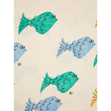 Load image into Gallery viewer, all over fish print in green blue and yellow on t-shirt from bobo choses for babies and toddlers