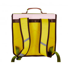 Load image into Gallery viewer, cartable petit (small school bag / satchel) in yellow and pink with clasps, pockets, adjustable straps and top grab handle for children, kids from Leçons de Choses