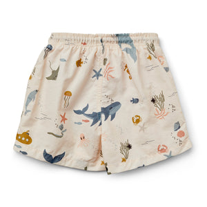Liewood Duke Board Shorts in Sea creature/Sandy mix print for babies, toddlers, kids