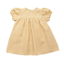 Load image into Gallery viewer, mustard yellow dress with check pattern from nellie quats for babies and toddlers