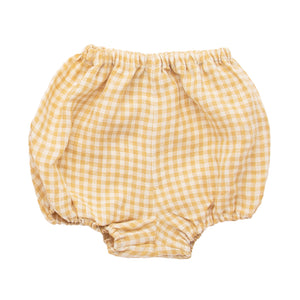 skipping bloomers in colour hay check / yellow and white check pattern from nellie quats for babies and toddlers