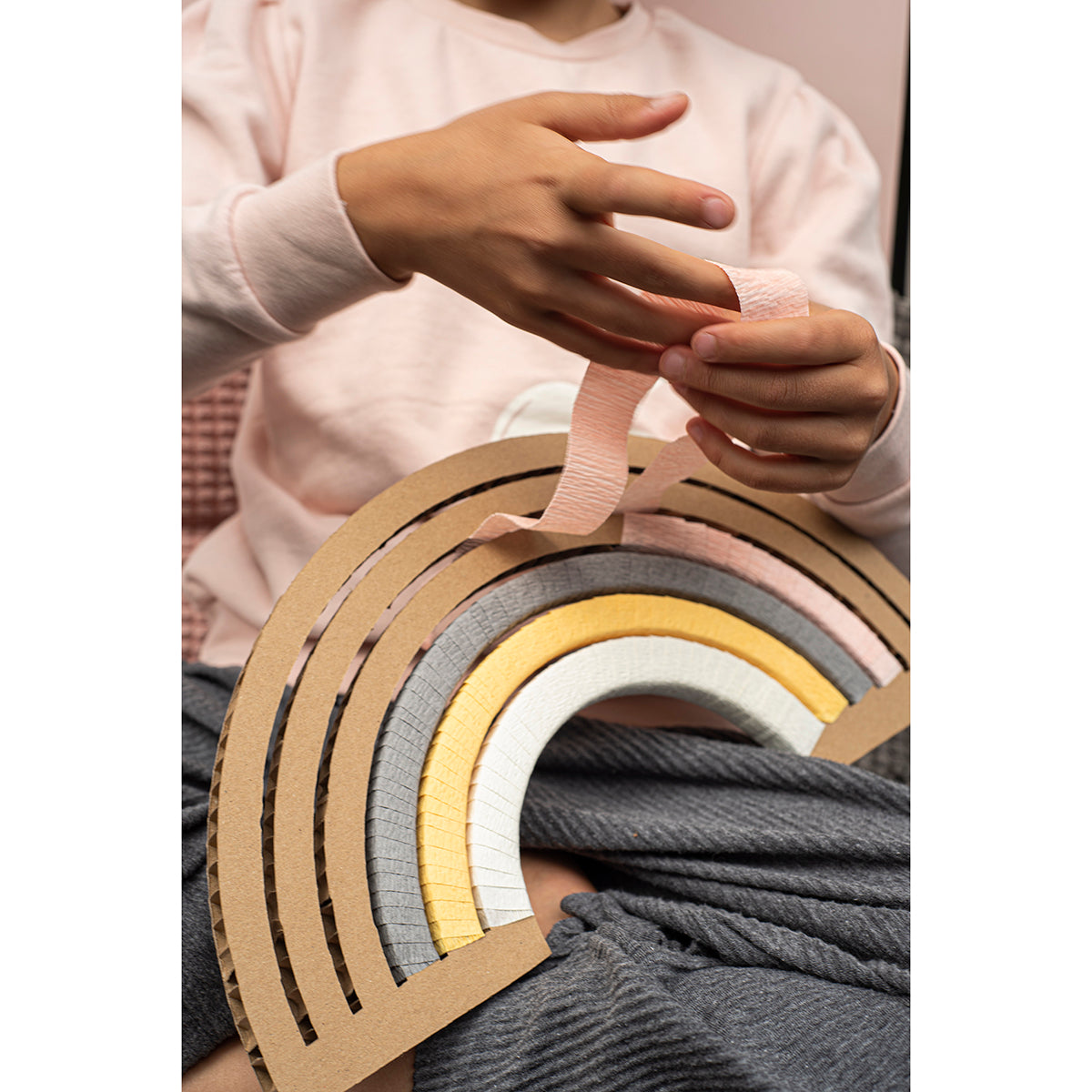 diy cardboard rainbow in dirty roses from koko cardboards for kids