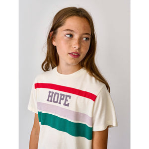 white t-shirt with stripes and front print from bellerose for kids