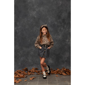 black denim mini skirt with contrasting front buttons from tocoto vintage for toddlers, kids/children and teens/teenagers
