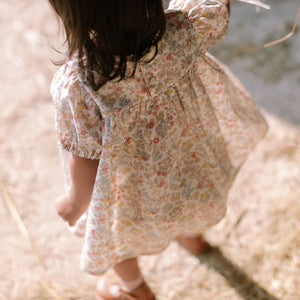 cute floral and berries print dress and bloomer in organic cotton from nellie quats for babies and toddlers