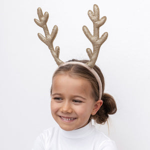 alice band with Antlers crafted from fine shimmering gold glitter fabric for kids/children from mimi & lula