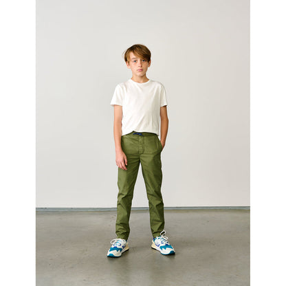 green pharel trousers in colour army in a cotton blend fabric from bellerose for kids