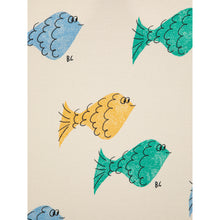 Load image into Gallery viewer, all over fish print in green blue and yellow on a sleeveless body from bobo choses for newborns and babies