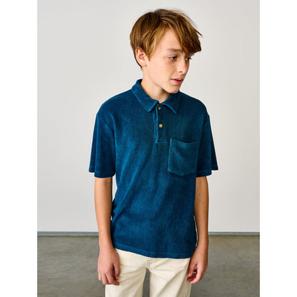 classic sponge cotton blend polo in colour teal / blue with front patch pocket from bellerose for teens