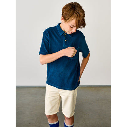 teal / blue clim polo in cotton & modal blend from bellerose for teens