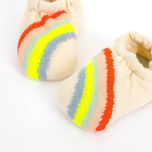 Load image into Gallery viewer, rainbow baby booties / starter shoes in rainbow stripes for newborns and babies from meri meri