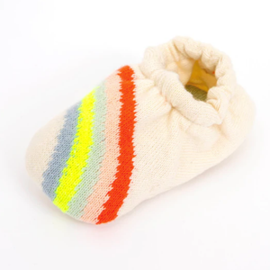 cute rainbow booties / starter shoes in knitted organic cotton for newborns and babies from meri meri