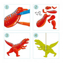 Load image into Gallery viewer, dinosaur jumping jacks colouring and piecing set from djeco for kids