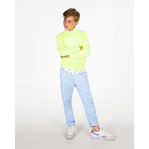 relaxed fit bill chino trousers from ao76 with pockets and adjustable waist in the colour sky blue for kids and teens