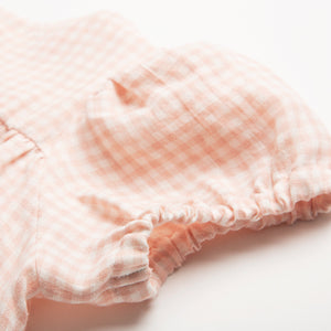 powder pink check linen colour Cat's Cradle Dress from Nellie Quats for toddlers, kids/children