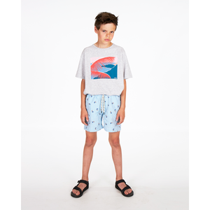 toucan swim shorts with blue and white stripes with a relaxed fit in polyester with a mesh-lined inner for kids and teens from ao76