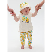 Load image into Gallery viewer, organic baby hareem trousers with a lemon print from the bonnie mob