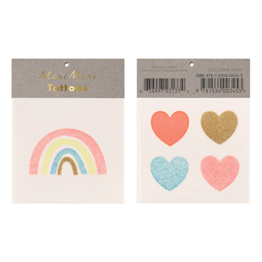 Meri Meri Small Tattoos - Rainbow & Hearts