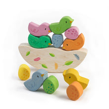 Load image into Gallery viewer, colourful wooden stacking toy with baby birds from tender leaf design
