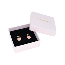 Load image into Gallery viewer, Hypoallergenic stainless steel Rosajou Cat Earrings in gold-plated brass and pink enamel