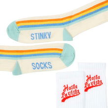 Load image into Gallery viewer, two pairs of socks with stinky socks print and hasta la vista print for kids from hundred pieces