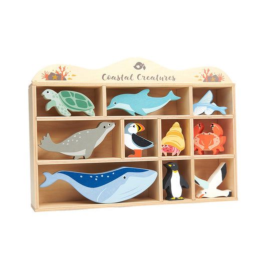 Tender Leaf Toys 10 Sea Creature Animals & Shelf