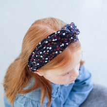 Load image into Gallery viewer, Winter berries extra wide alice band in navy winter floral fabric from mimi &amp; lula for kids/children