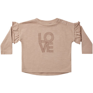 Rylee + Cru Ruffle Long Sleeve Tee with a LOVE graphic front print for kids
