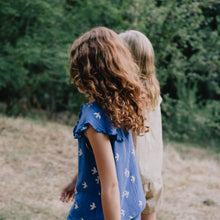 Load image into Gallery viewer, blue kids blouse with a bird print from tiny cottons