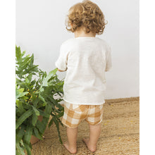 Load image into Gallery viewer, babies and toddlers gingham shorts with a decorative tie and cuffed bottoms from búho