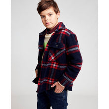 Load image into Gallery viewer, long-sleeved levi overshirt/jacket in blue and red checkered pattern with 2 big pockets from ao76 for kids/children and teens/teenagers