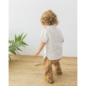 stripes pants/trousers with an elasticated waistband, decorative tie and a back pocket from búho for babies and toddlers
