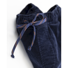 Load image into Gallery viewer, navy blue warner trousers/pants with an elasticated waistband and drawstring/drawcord from ao76 for kids/children and teens/teenagers
