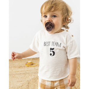 best team front print on t-shirt from búho for babies and toddlers