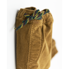 Load image into Gallery viewer, brown warner trousers/pants with an elasticated waistband and drawstring/drawcord from ao76 for kids/children and teens/teenagers