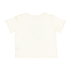 Bon Appétit ice cream front print on ecru/white short-sleeved t-shirt with buttons on the shoulder for easy neck opening from búho for babies and toddlers