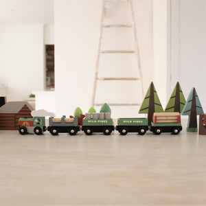 green wooden train set for children from tender leaf toys