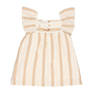 fancy stripes dress with wooden buttons in the back from búho for toddlers and kids/children
