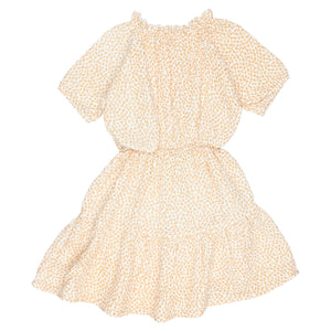 short-sleeved dress with clover print in the colour caramel from búho for toddlers and kids/children