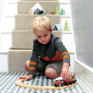 wooden traditional train set with a track and a train from tender leaf toys