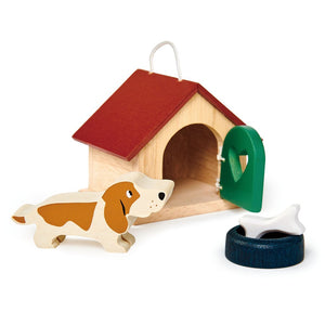 Wooden Dog with a kennel, bowl and a bone from thread bear design
