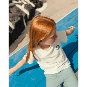 smiley front print and don't forget to smile back print on white t-shirt from búho for toddlers and kids/children
