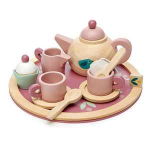 wooden tea set in pink for children from tender leaf toys