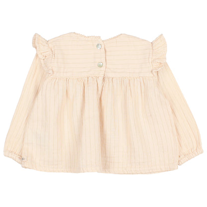 Búho Baby Lurex Blouse made out of 98% Cotton and 2% Metallic fibers. Spanish fabric. From Búho for babies and toddlers