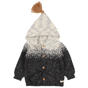 Búho Baby Jacquard Hood Jacket in the colour GREY-NATURAL made in spain with italian yarn for babies and toddlers