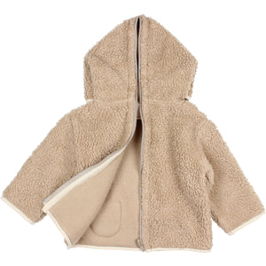 Very warm and comfortable baby Sherpa Jacket in Fake fur with Hood with ears, Long sleeve, Two front pockets, Back zipper, Contrast trimp on wrists from búho for babies/toddlers