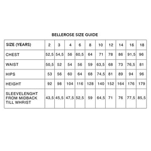 size guide for famu sweatshirt from bellerose for kids