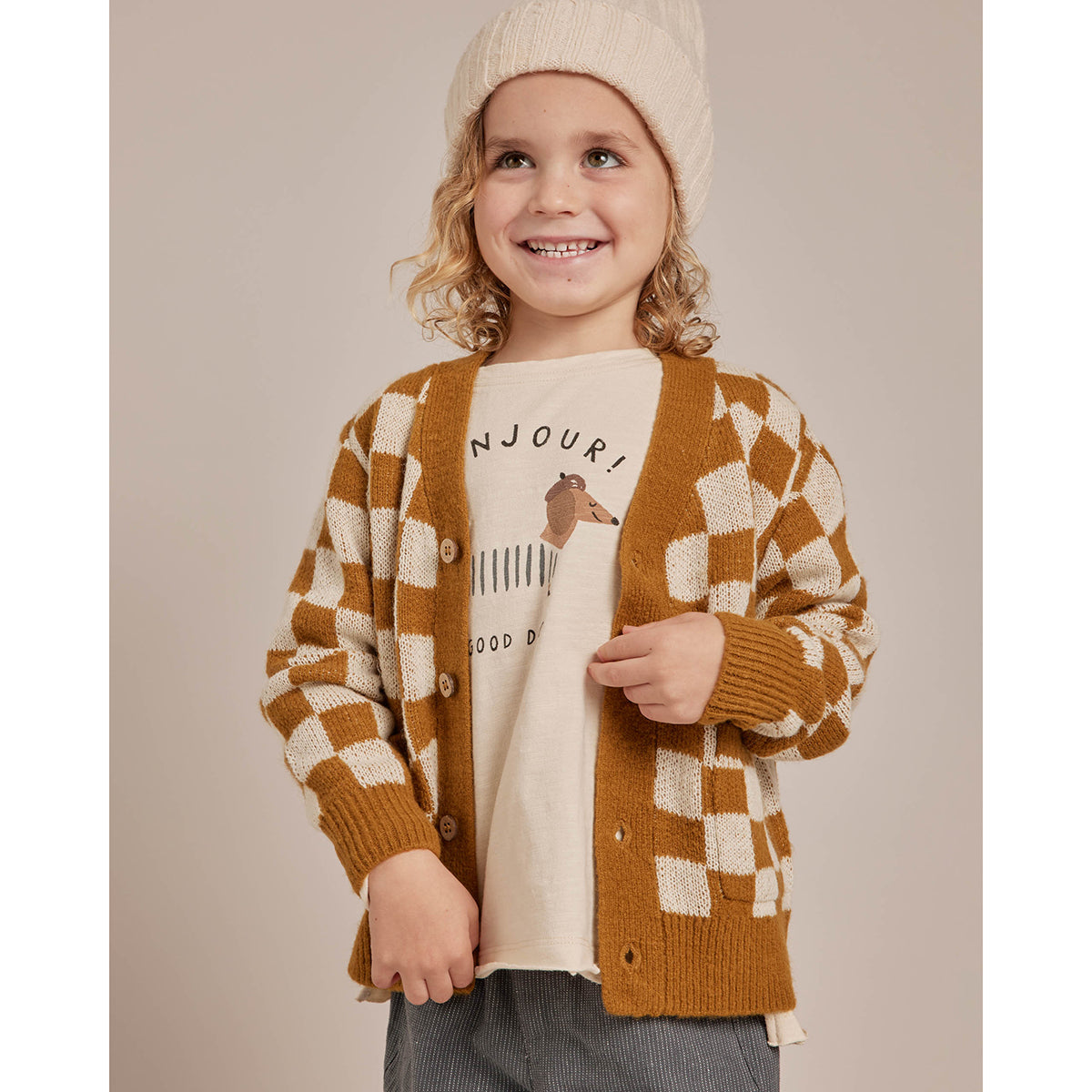 raw edge long sleeve tee with a bonjour grapphic front print from rylee + kids for babies, toddlers and kids