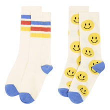 Load image into Gallery viewer, 2 Pairs of comfortable Socks in white - Happy &amp; Stripes from hundred pieces for kids/children and teens/teenagers
